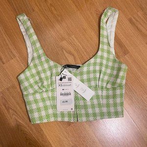 NWT ZARA Tweed Crop Top (green and white)